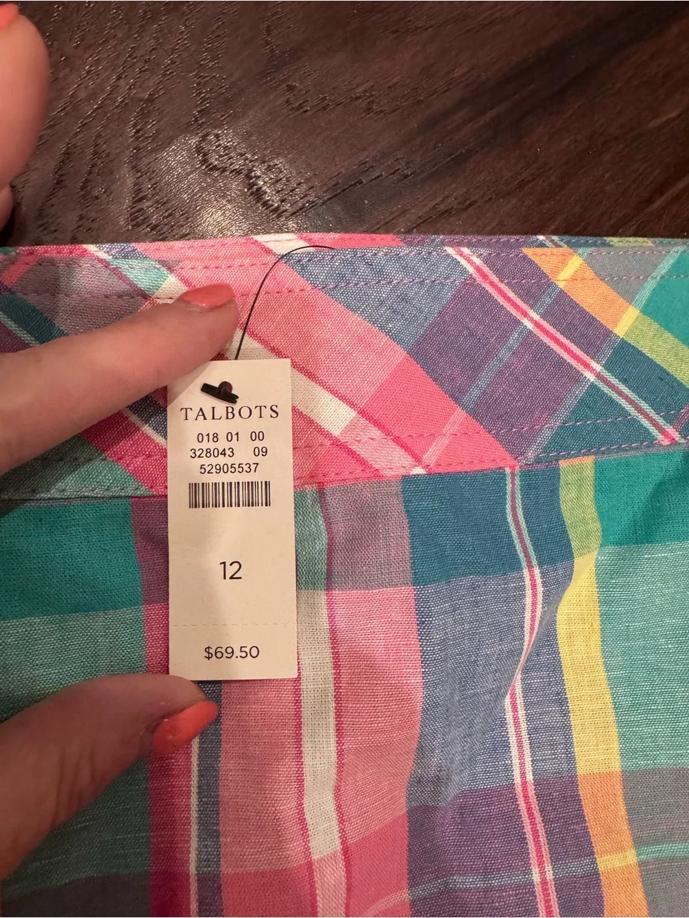 Talbots Madras Plaid Pastel linen cotton blend skirt size 12 NWT